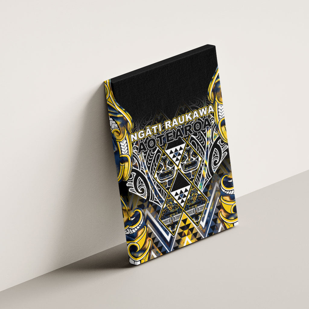 Aotearoa Ngati Raukawa Canvas Wall Art Maori Tribal Yellow And Navy Paua Shell Pattern