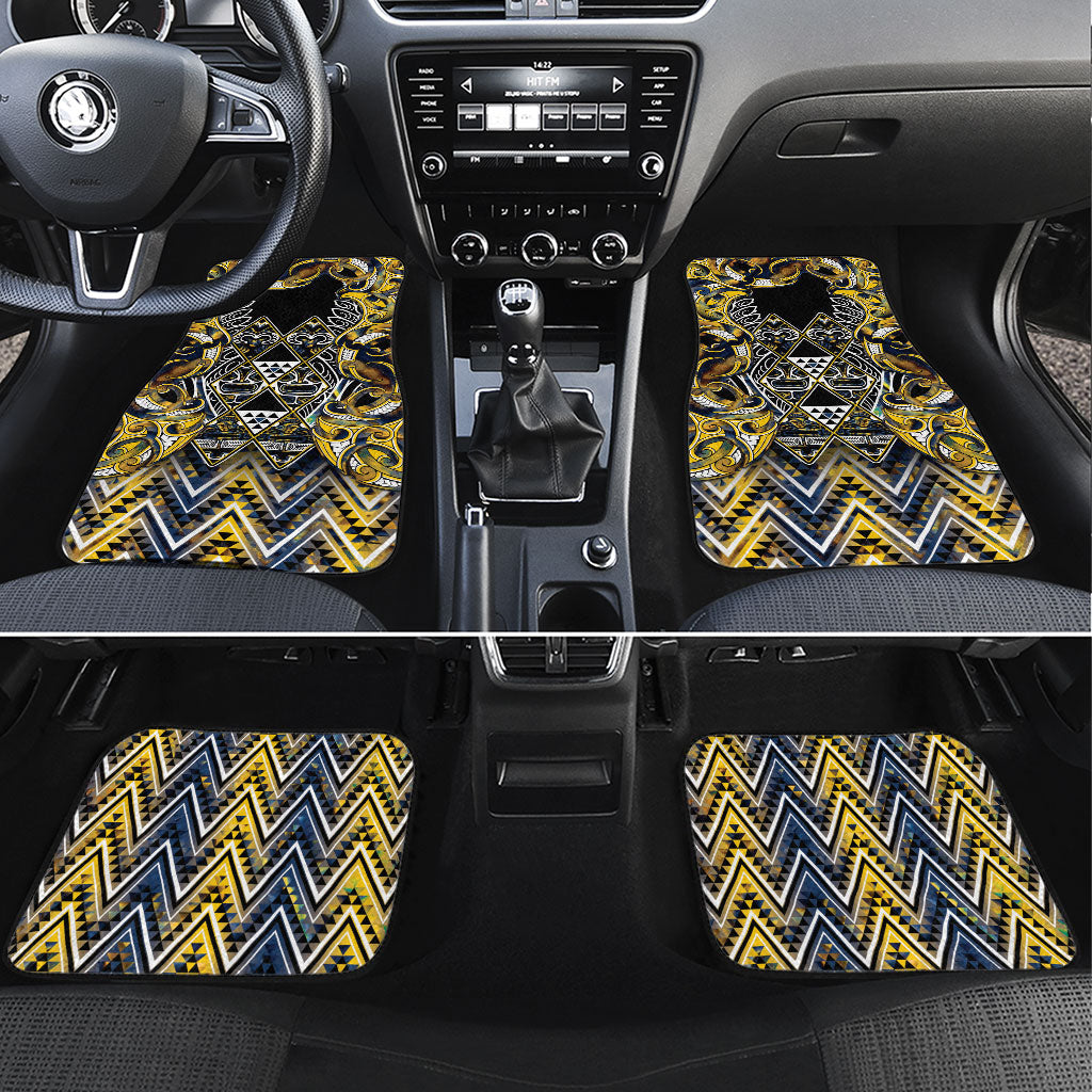 Aotearoa Ngati Raukawa Car Mats Maori Tribal Yellow And Navy Paua Shell Pattern