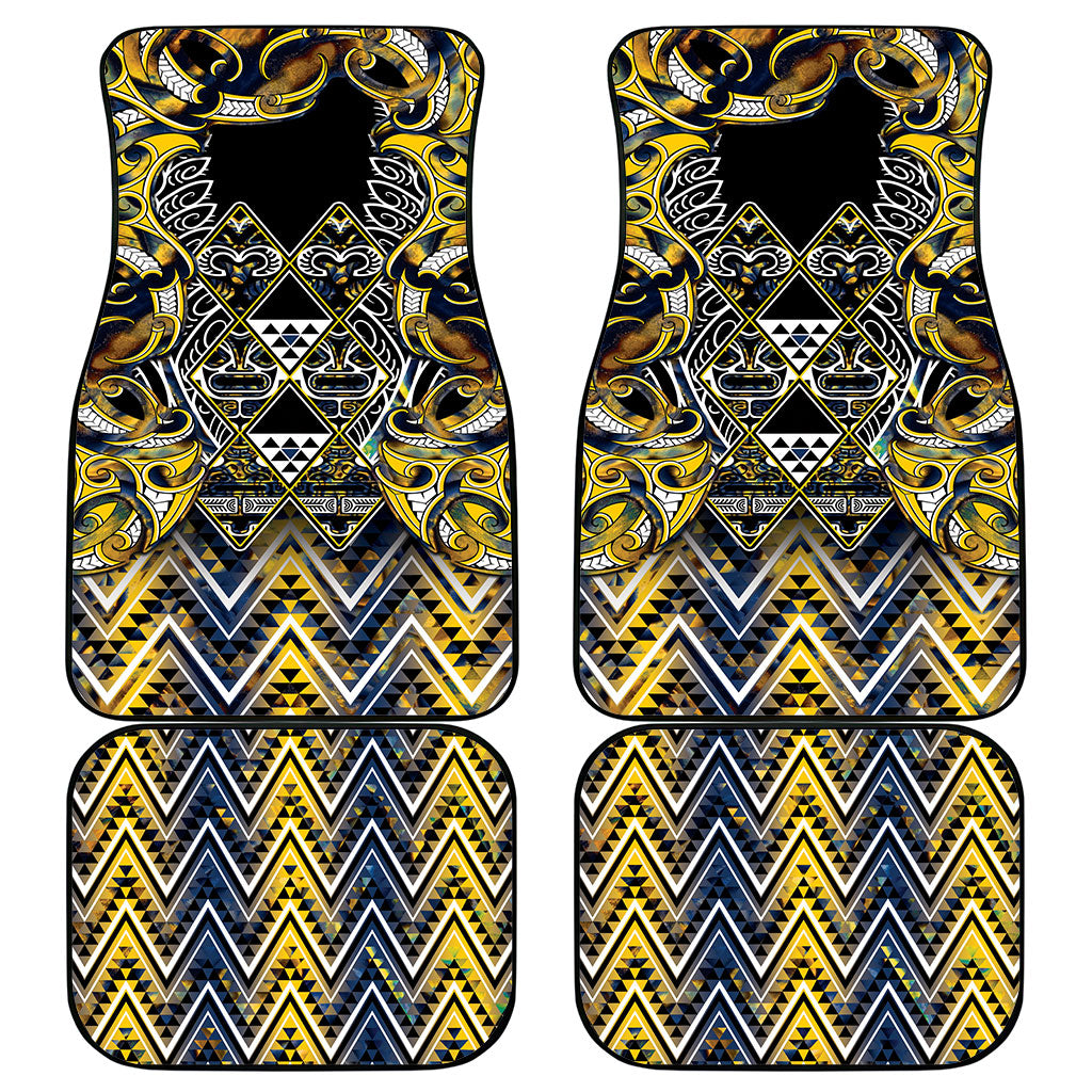 Aotearoa Ngati Raukawa Car Mats Maori Tribal Yellow And Navy Paua Shell Pattern