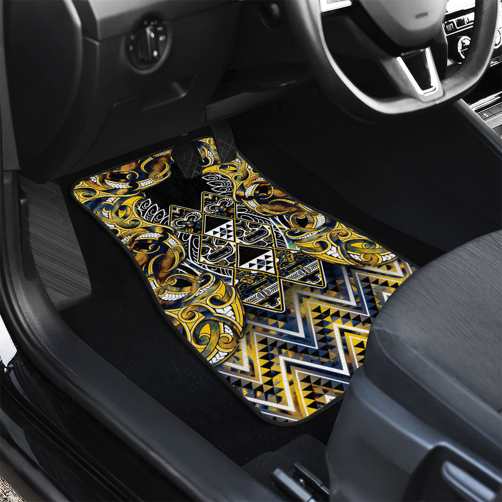 Aotearoa Ngati Raukawa Car Mats Maori Tribal Yellow And Navy Paua Shell Pattern
