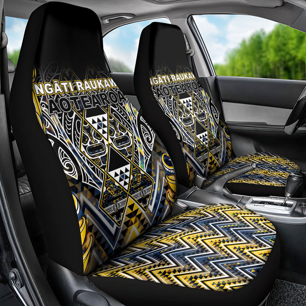Aotearoa Ngati Raukawa Car Seat Cover Maori Tribal Yellow And Navy Paua Shell Pattern