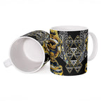 Aotearoa Ngati Raukawa Ceramic Mug Maori Tribal Yellow And Navy Paua Shell Pattern