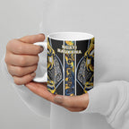 Aotearoa Ngati Raukawa Ceramic Mug Maori Tribal Yellow And Navy Paua Shell Pattern