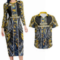 Aotearoa Ngati Raukawa Couples Matching Long Sleeve Bodycon Dress and Hawaiian Shirt Maori Tribal Yellow And Navy Paua Shell Pattern