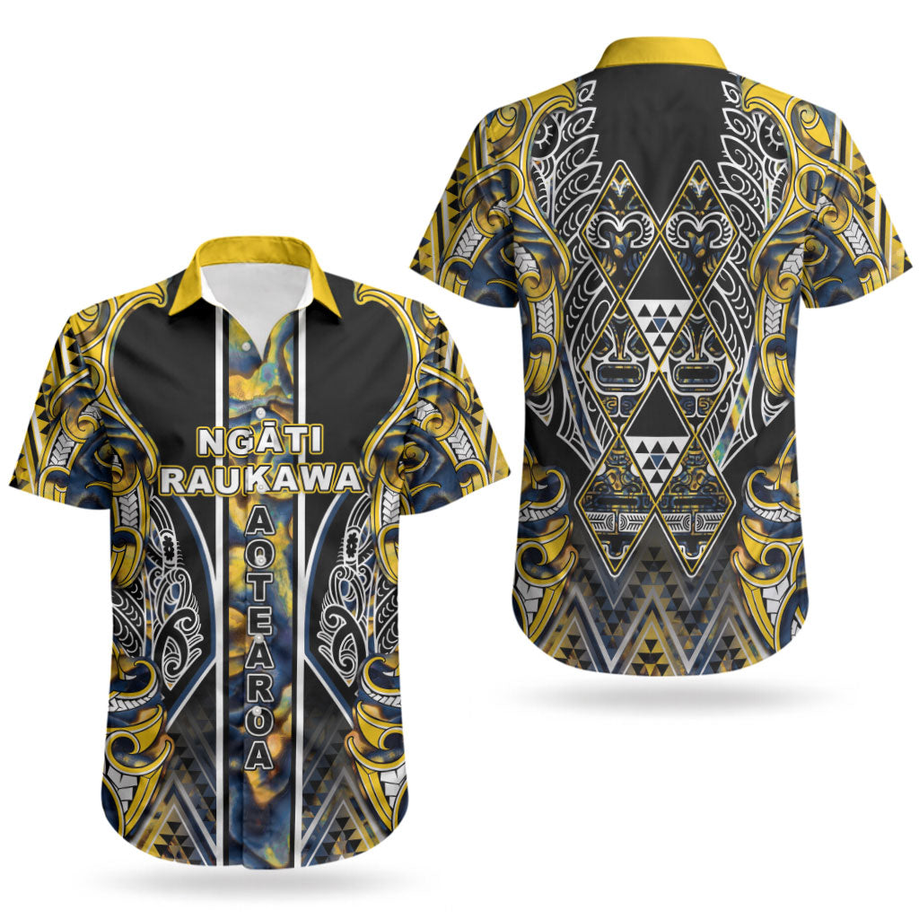 Aotearoa Ngati Raukawa Couples Matching Long Sleeve Bodycon Dress and Hawaiian Shirt Maori Tribal Yellow And Navy Paua Shell Pattern