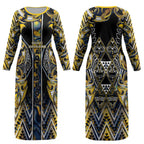Aotearoa Ngati Raukawa Couples Matching Long Sleeve Bodycon Dress and Hawaiian Shirt Maori Tribal Yellow And Navy Paua Shell Pattern
