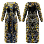 Aotearoa Ngati Raukawa Couples Matching Long Sleeve Bodycon Dress and Long Sleeve Button Shirt Maori Tribal Yellow And Navy Paua Shell Pattern