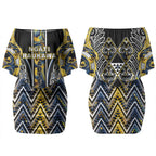 Aotearoa Ngati Raukawa Couples Matching Off Shoulder Short Dress and Hawaiian Shirt Maori Tribal Yellow And Navy Paua Shell Pattern