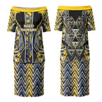 Aotearoa Ngati Raukawa Couples Matching Puletasi and Hawaiian Shirt Maori Tribal Yellow And Navy Paua Shell Pattern