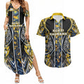 Aotearoa Ngati Raukawa Couples Matching Summer Maxi Dress and Hawaiian Shirt Maori Tribal Yellow And Navy Paua Shell Pattern