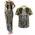 Aotearoa Ngati Raukawa Couples Matching Tank Maxi Dress and Hawaiian Shirt Maori Tribal Yellow And Navy Paua Shell Pattern