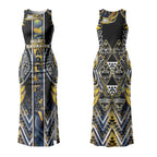 Aotearoa Ngati Raukawa Couples Matching Tank Maxi Dress and Hawaiian Shirt Maori Tribal Yellow And Navy Paua Shell Pattern