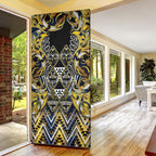 Aotearoa Ngati Raukawa Door Cover Maori Tribal Yellow And Navy Paua Shell Pattern