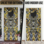 Aotearoa Ngati Raukawa Door Cover Maori Tribal Yellow And Navy Paua Shell Pattern