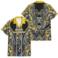 Aotearoa Ngati Raukawa Family Matching Summer Maxi Dress and Hawaiian Shirt Maori Tribal Yellow And Navy Paua Shell Pattern