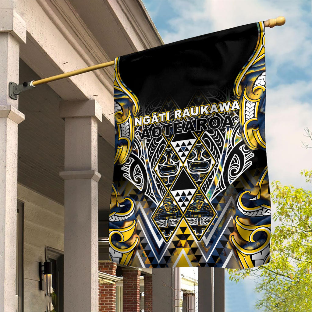 Aotearoa Ngati Raukawa Garden Flag Maori Tribal Yellow And Navy Paua Shell Pattern