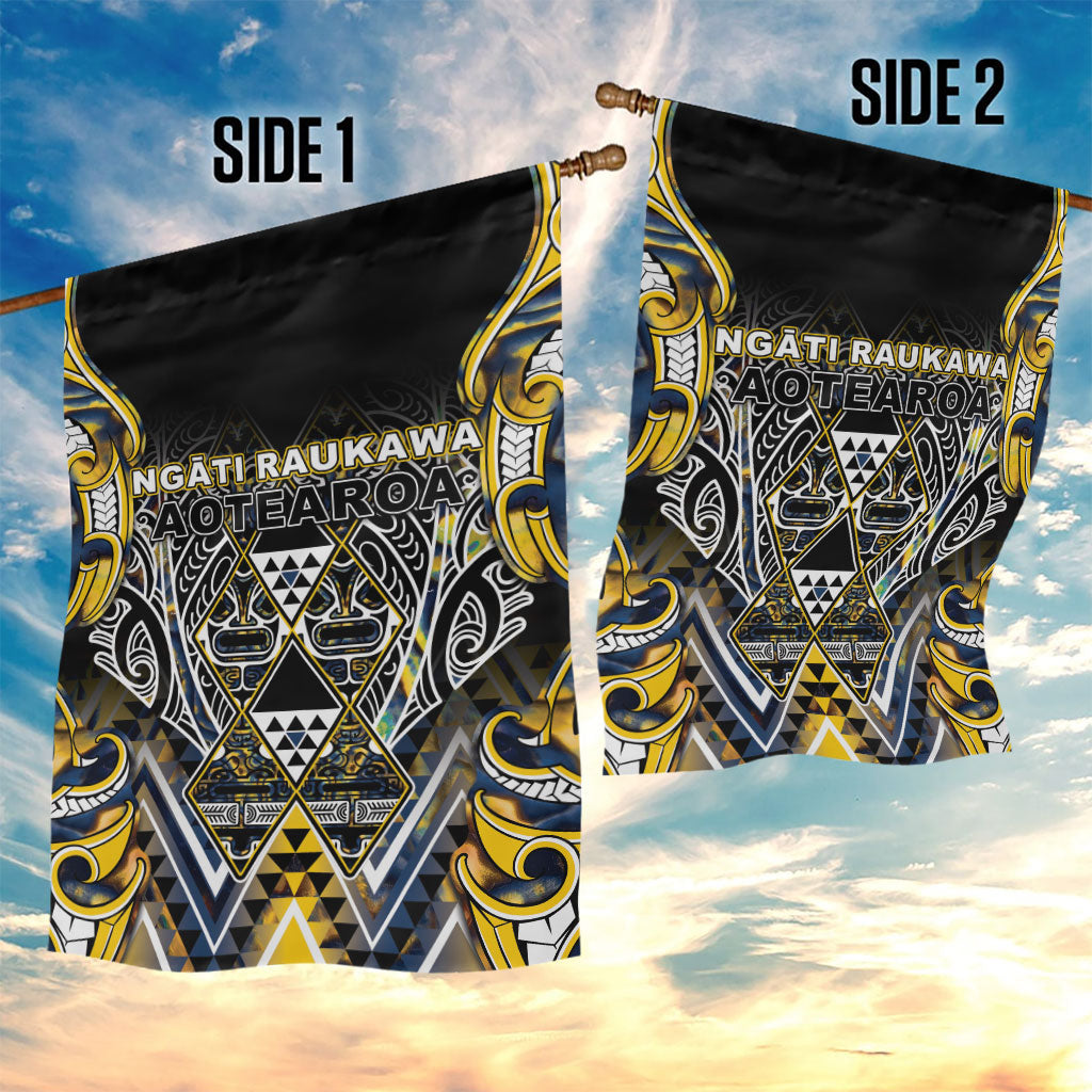 Aotearoa Ngati Raukawa Garden Flag Maori Tribal Yellow And Navy Paua Shell Pattern