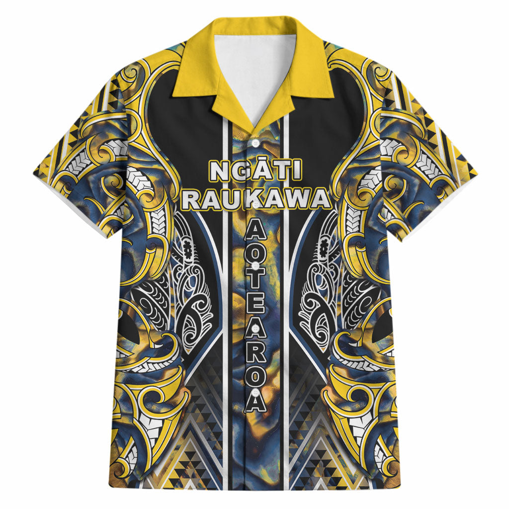 Aotearoa Ngati Raukawa Hawaiian Shirt Maori Tribal Yellow And Navy Paua Shell Pattern