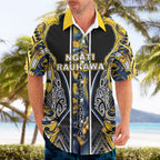 Aotearoa Ngati Raukawa Hawaiian Shirt Maori Tribal Yellow And Navy Paua Shell Pattern
