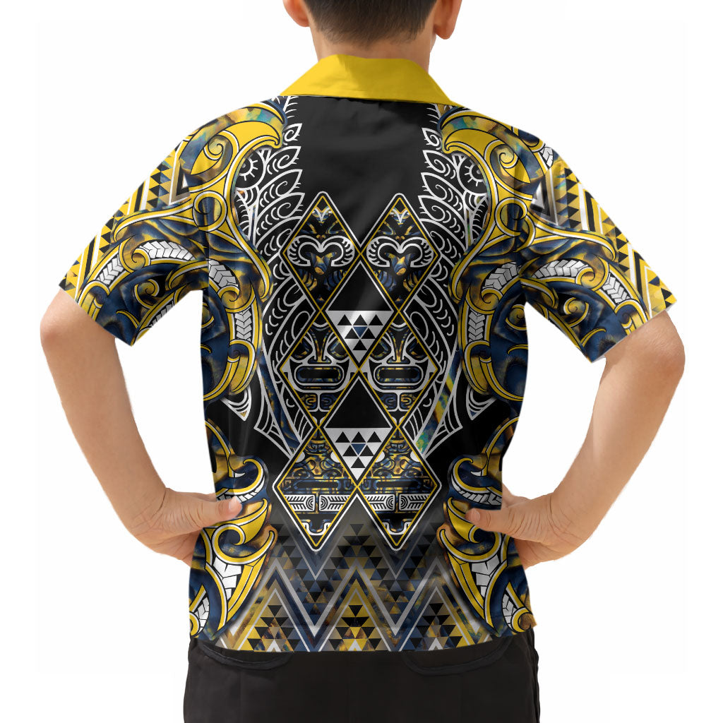 Aotearoa Ngati Raukawa Hawaiian Shirt Maori Tribal Yellow And Navy Paua Shell Pattern