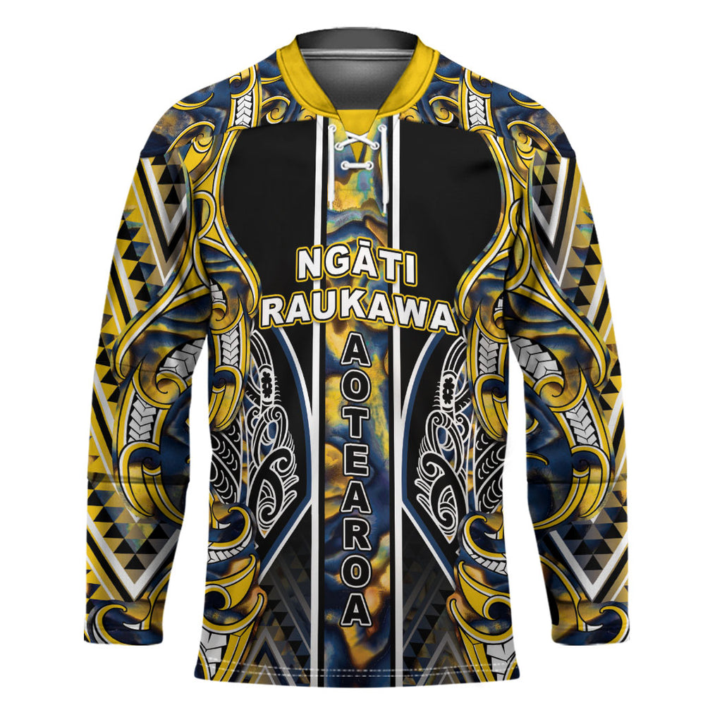 Aotearoa Ngati Raukawa Hockey Jersey Maori Tribal Yellow And Navy Paua Shell Pattern