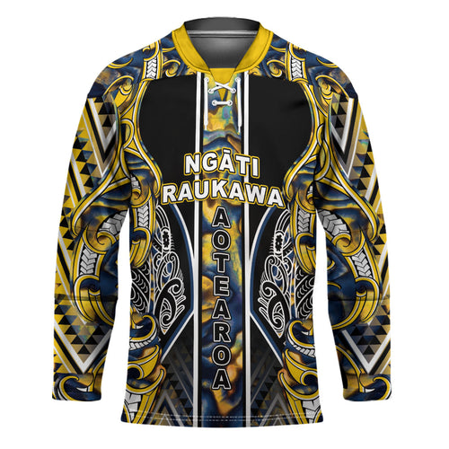 Aotearoa Ngati Raukawa Hockey Jersey Maori Tribal Yellow And Navy Paua Shell Pattern