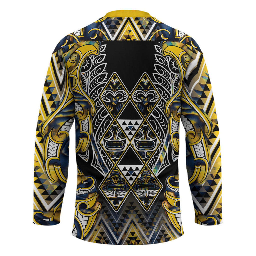 Aotearoa Ngati Raukawa Hockey Jersey Maori Tribal Yellow And Navy Paua Shell Pattern