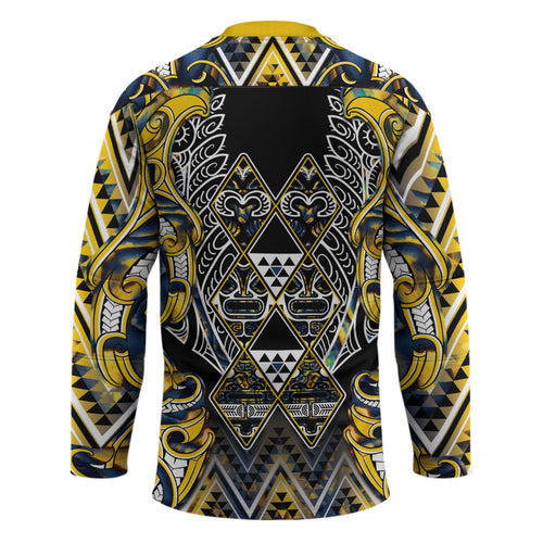 Aotearoa Ngati Raukawa Hockey Jersey Maori Tribal Yellow And Navy Paua Shell Pattern