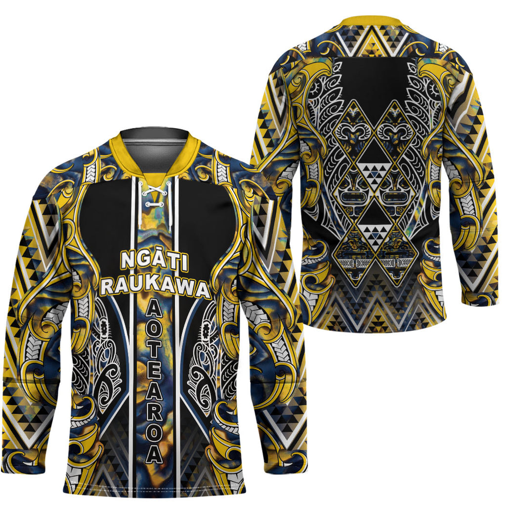 Aotearoa Ngati Raukawa Hockey Jersey Maori Tribal Yellow And Navy Paua Shell Pattern