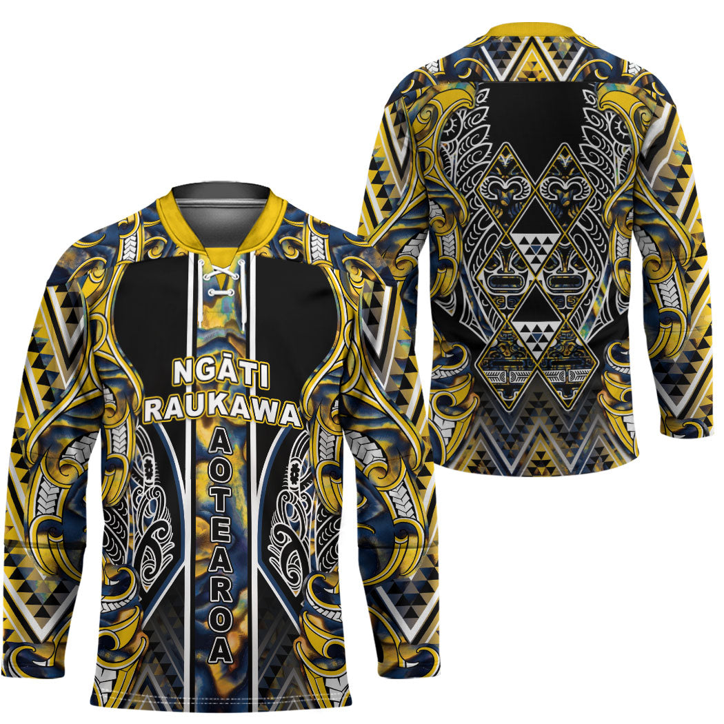 Aotearoa Ngati Raukawa Hockey Jersey Maori Tribal Yellow And Navy Paua Shell Pattern
