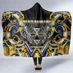 Aotearoa Ngati Raukawa Hooded Blanket Maori Tribal Yellow And Navy Paua Shell Pattern
