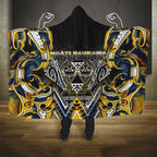 Aotearoa Ngati Raukawa Hooded Blanket Maori Tribal Yellow And Navy Paua Shell Pattern