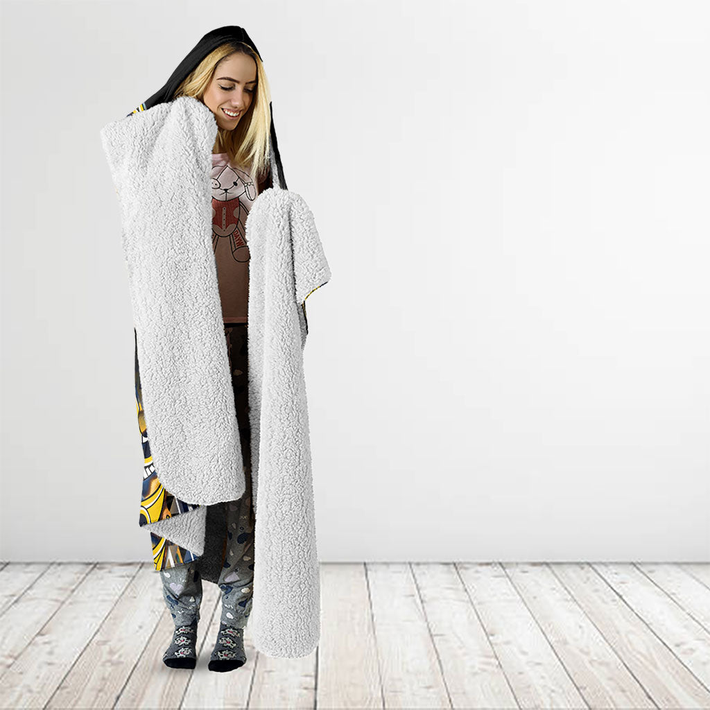 Aotearoa Ngati Raukawa Hooded Blanket Maori Tribal Yellow And Navy Paua Shell Pattern