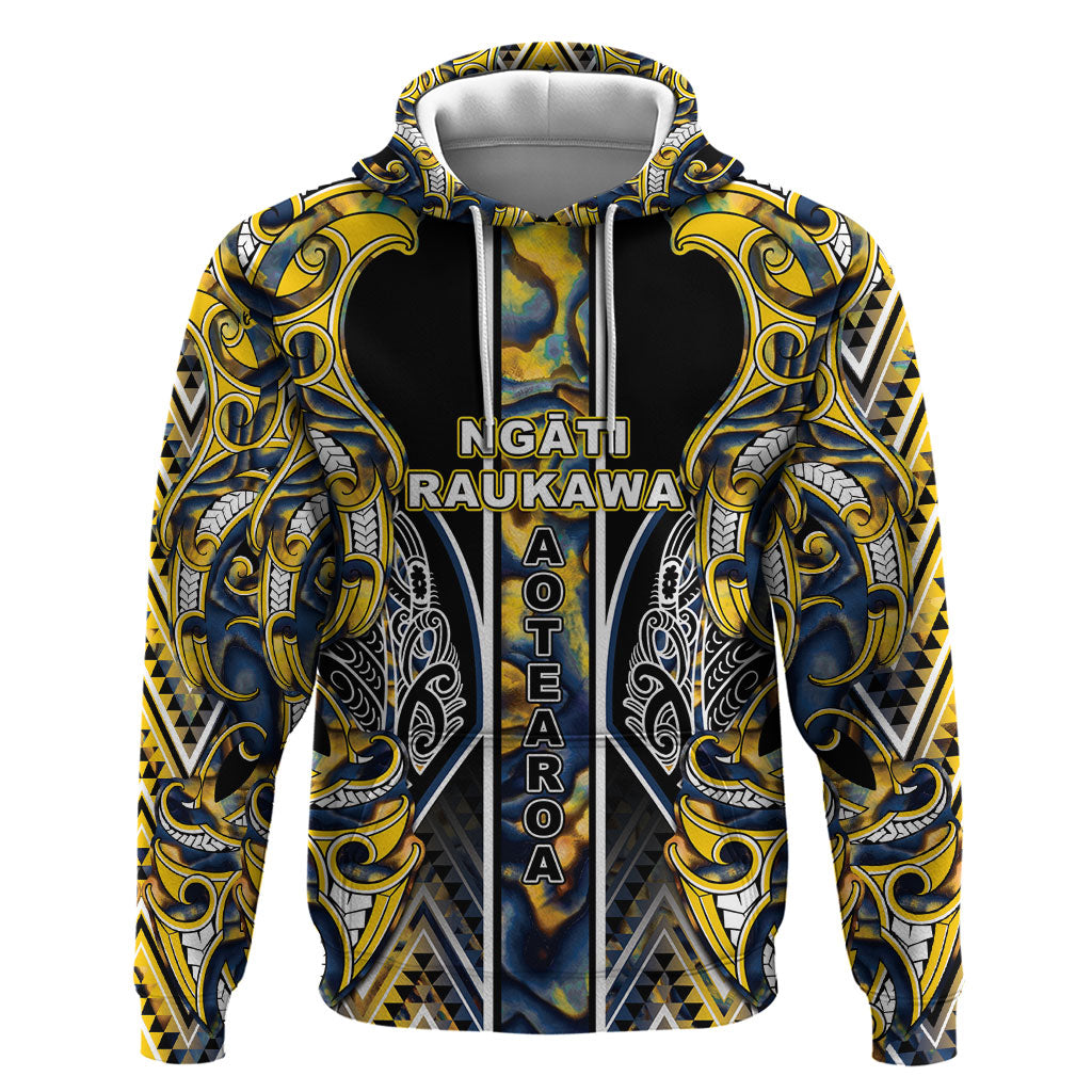 Aotearoa Ngati Raukawa Hoodie Maori Tribal Yellow And Navy Paua Shell Pattern