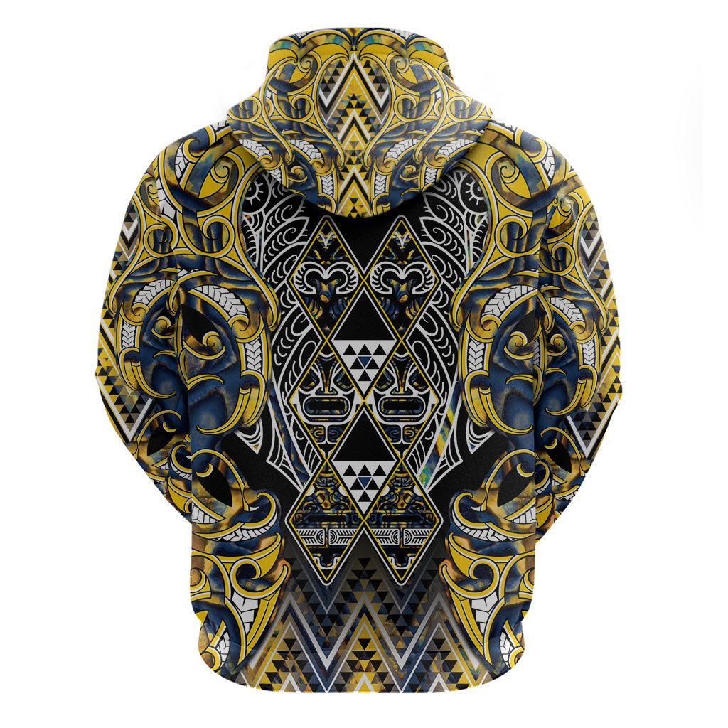 Aotearoa Ngati Raukawa Hoodie Maori Tribal Yellow And Navy Paua Shell Pattern
