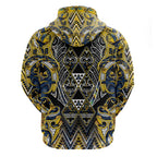 Aotearoa Ngati Raukawa Hoodie Maori Tribal Yellow And Navy Paua Shell Pattern