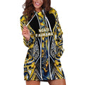 Aotearoa Ngati Raukawa Hoodie Dress Maori Tribal Yellow And Navy Paua Shell Pattern