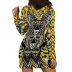 Aotearoa Ngati Raukawa Hoodie Dress Maori Tribal Yellow And Navy Paua Shell Pattern