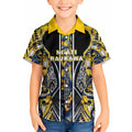Aotearoa Ngati Raukawa Kid Hawaiian Shirt Maori Tribal Yellow And Navy Paua Shell Pattern