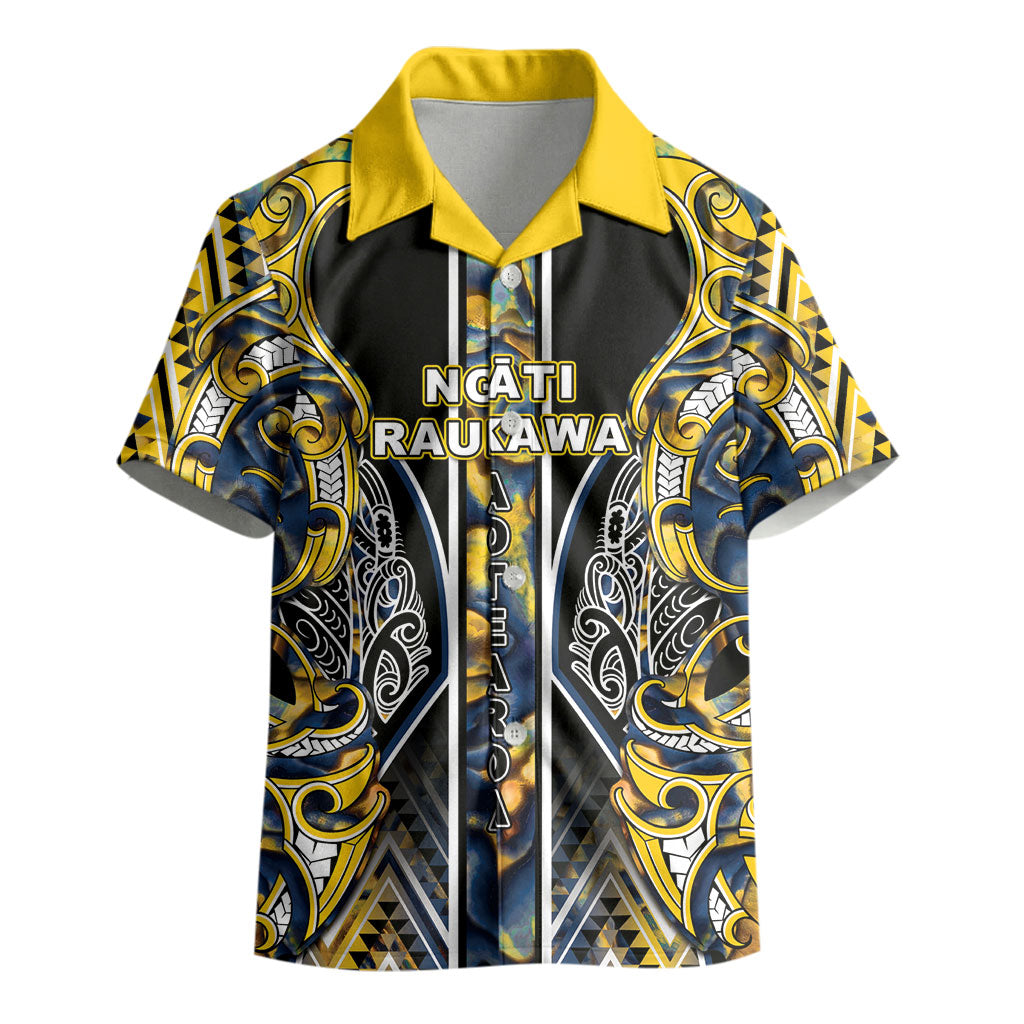 Aotearoa Ngati Raukawa Kid Hawaiian Shirt Maori Tribal Yellow And Navy Paua Shell Pattern