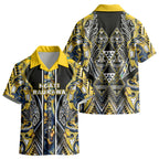 Aotearoa Ngati Raukawa Kid Hawaiian Shirt Maori Tribal Yellow And Navy Paua Shell Pattern