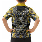 Aotearoa Ngati Raukawa Kid Hawaiian Shirt Maori Tribal Yellow And Navy Paua Shell Pattern