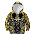 Aotearoa Ngati Raukawa Kid Hoodie Maori Tribal Yellow And Navy Paua Shell Pattern