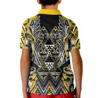 Aotearoa Ngati Raukawa Kid Polo Shirt Maori Tribal Yellow And Navy Paua Shell Pattern