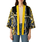 Aotearoa Ngati Raukawa Kimono Maori Tribal Yellow And Navy Paua Shell Pattern