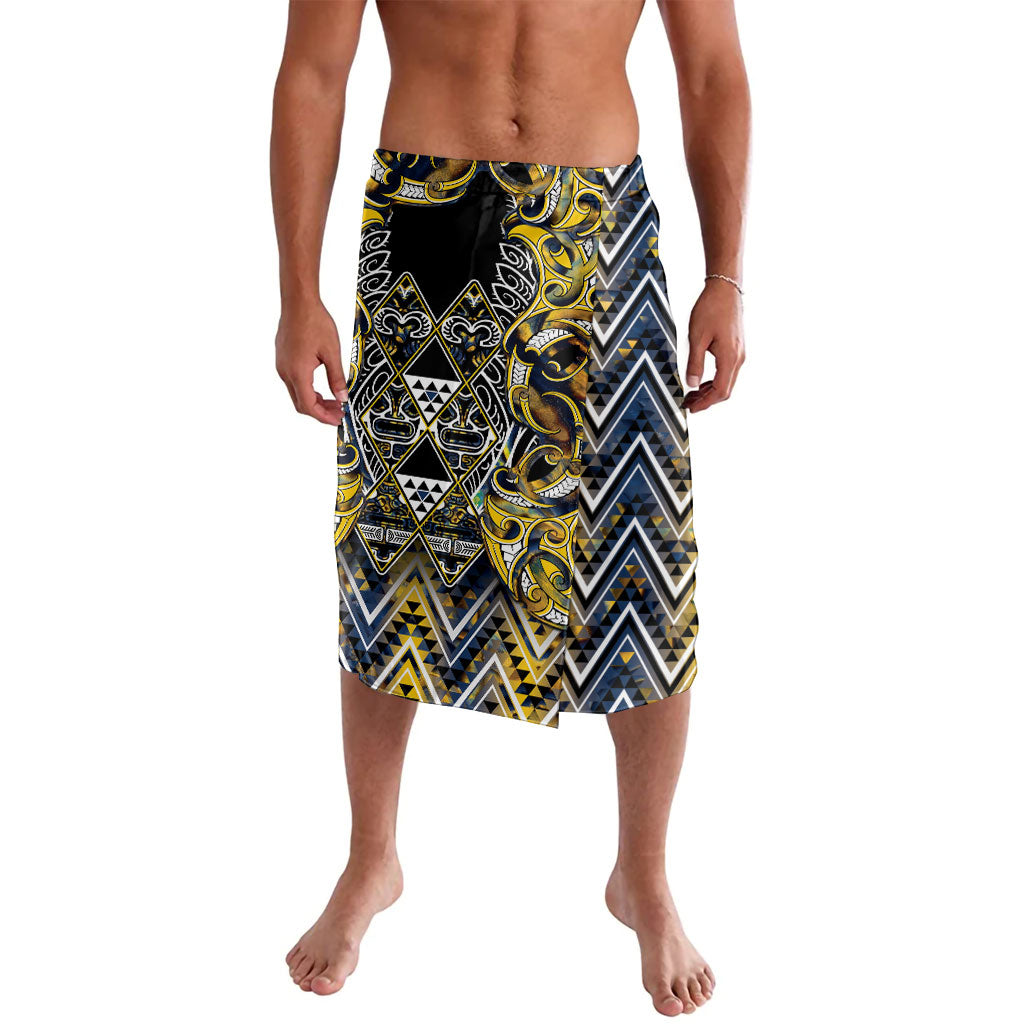 Aotearoa Ngati Raukawa Lavalava Maori Tribal Yellow And Navy Paua Shell Pattern
