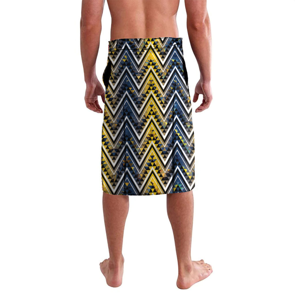 Aotearoa Ngati Raukawa Lavalava Maori Tribal Yellow And Navy Paua Shell Pattern