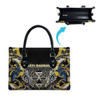 Aotearoa Ngati Raukawa Leather Bag Maori Tribal Yellow And Navy Paua Shell Pattern