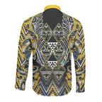 Aotearoa Ngati Raukawa Long Sleeve Button Shirt Maori Tribal Yellow And Navy Paua Shell Pattern