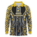 Aotearoa Ngati Raukawa Long Sleeve Polo Shirt Maori Tribal Yellow And Navy Paua Shell Pattern